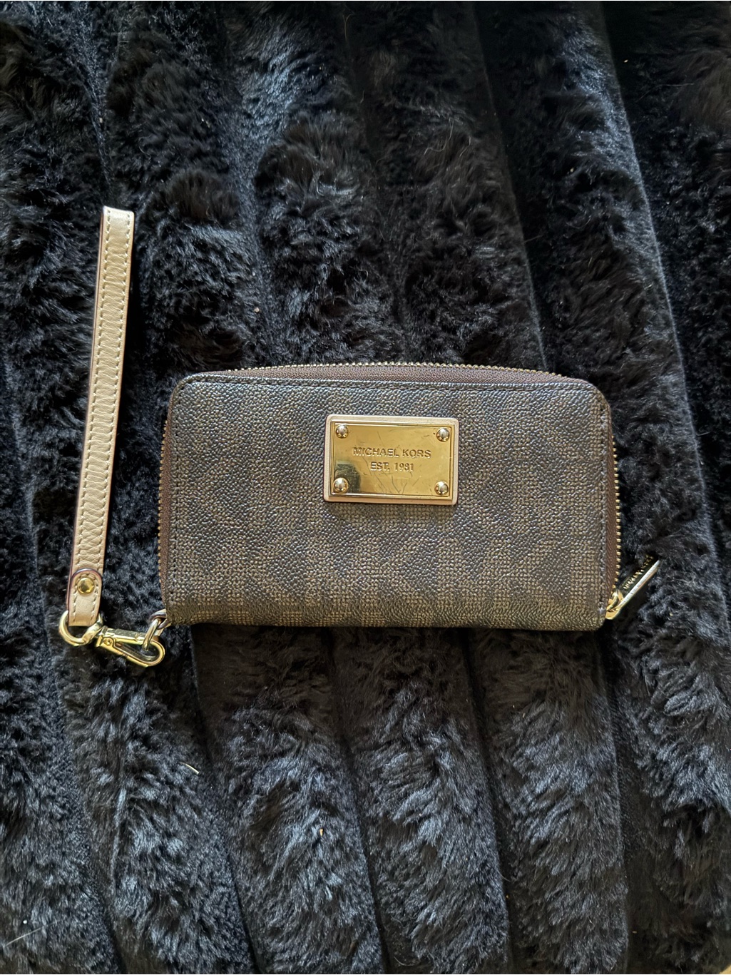 Michael Kors Brown And Gold Wristlet Card Holder